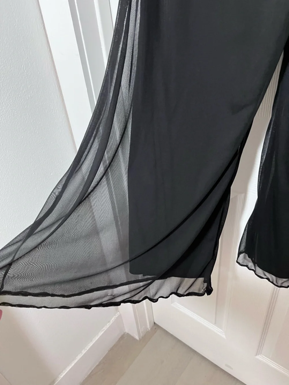 J.B.S. Black Wide-Leg Tie Waist Pants with Sheer Overlay